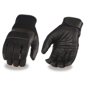 Milwaukee Leather MG7503 Men's Black Leather  i-Touch Screen Compatible Mesh Racing Motorcycle Hand Gloves W/ Reflector