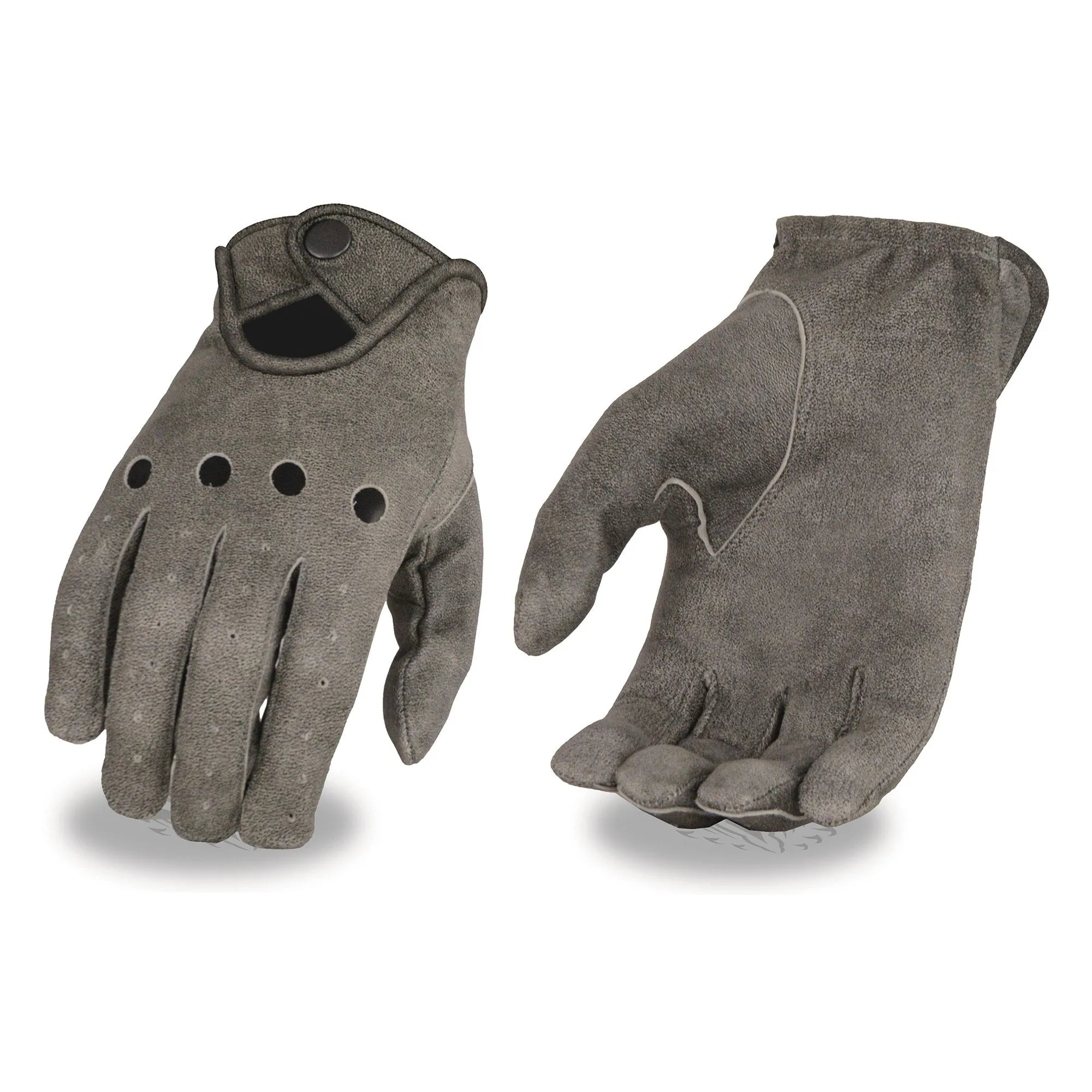 Milwaukee Leather MG7507 Men's Grey Perforated Leather Full Finger Motorcycle Hand Gloves W/ Breathable ‘Open Knuckle’