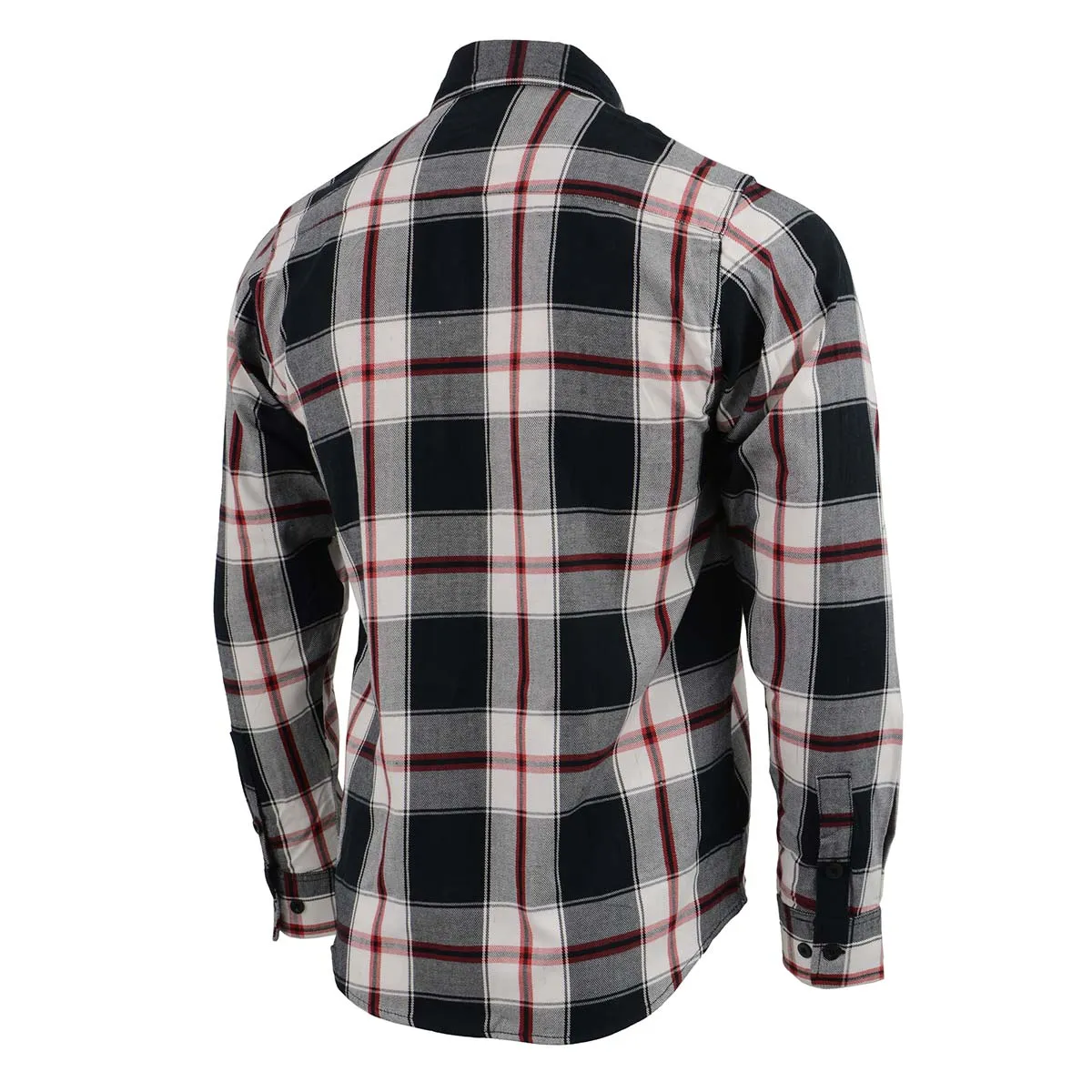 Milwaukee Leather MNG11625 Men's Flannel Plaid Black and White with Red Long Sleeve Cotton Button Down Shirt