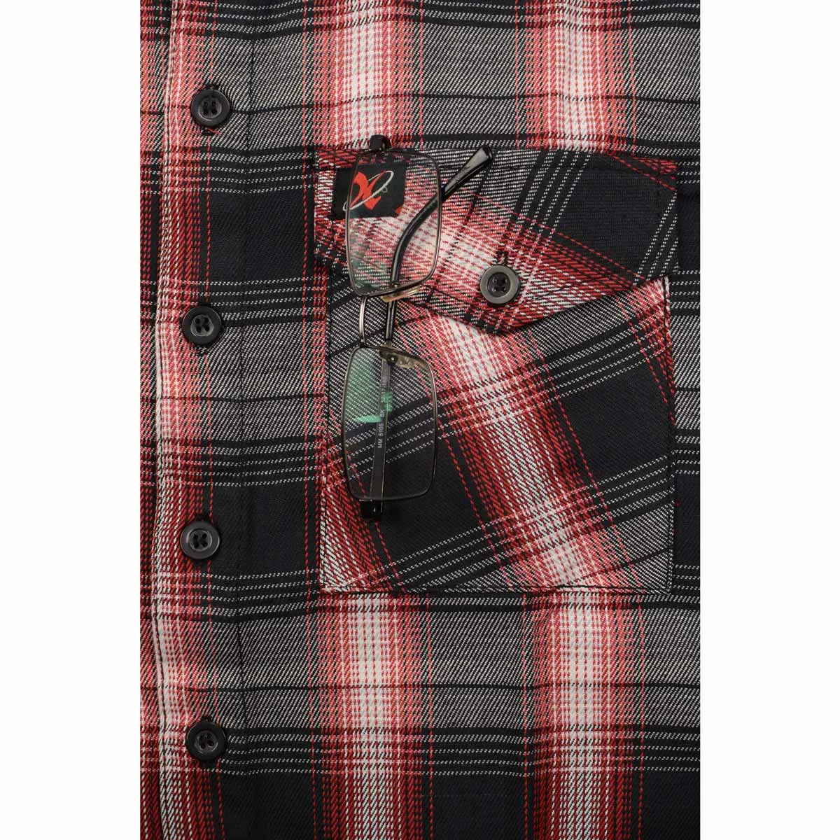 Milwaukee Leather MNG11659 Men's Black and White with Red Long Sleeve Cotton Flannel Shirt