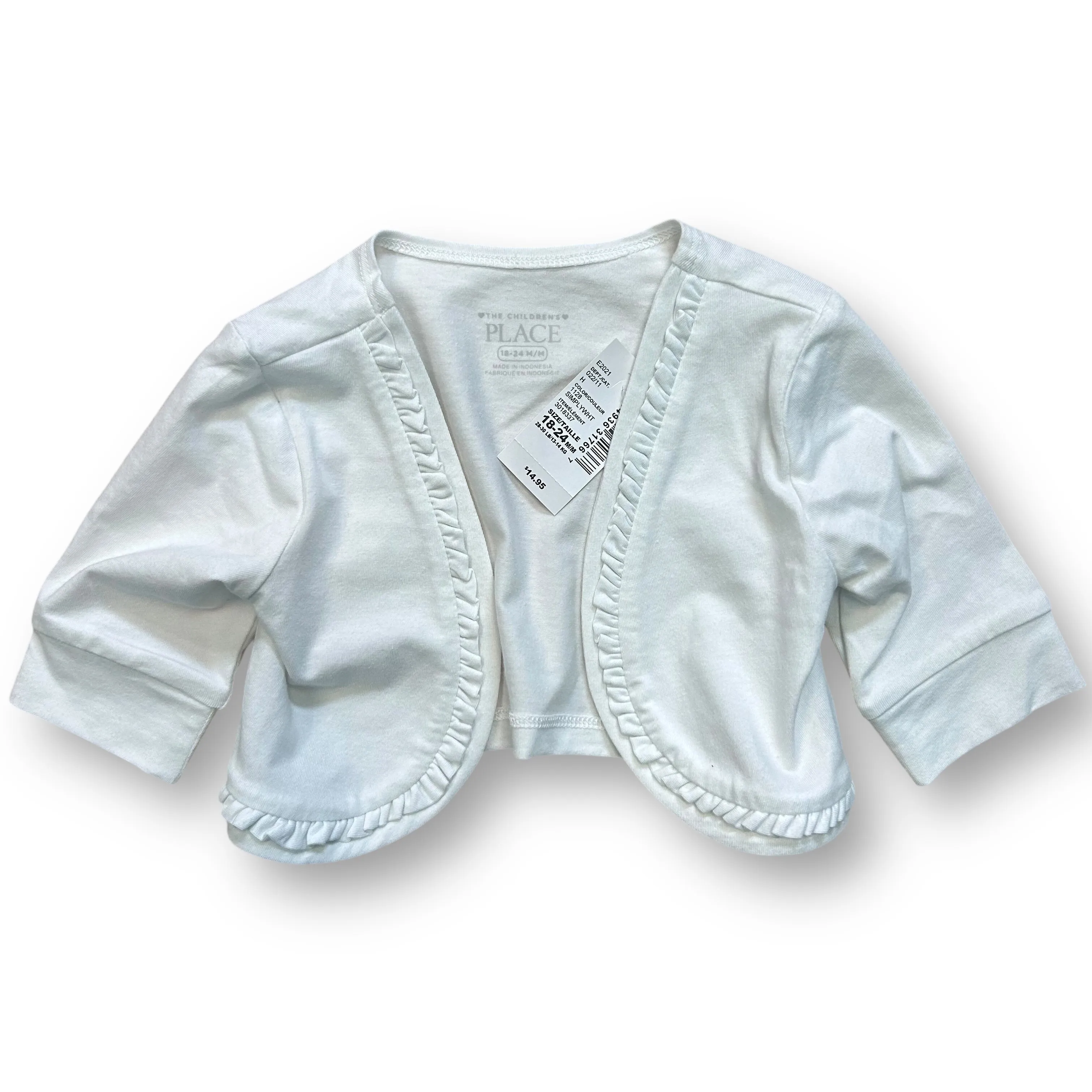 NEW! Girls Children's Place Size 18-24 Months White Open Front Cardigan