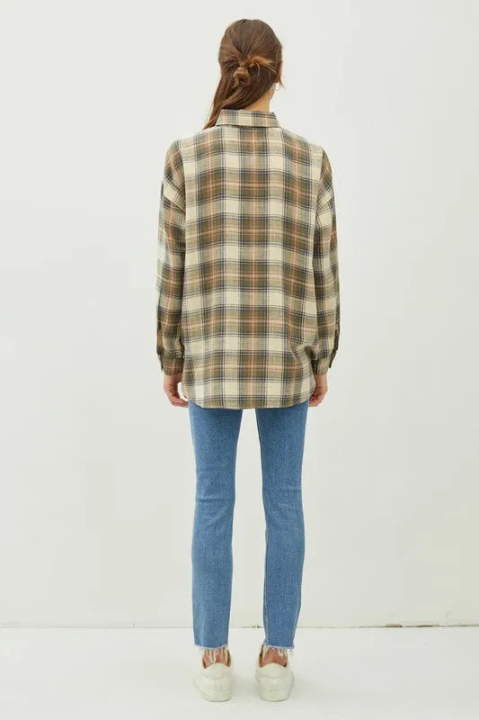 Olive  Plaid Flannel Long Sleeve Button Up Shirt