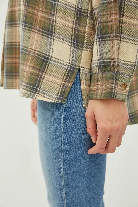 Olive  Plaid Flannel Long Sleeve Button Up Shirt