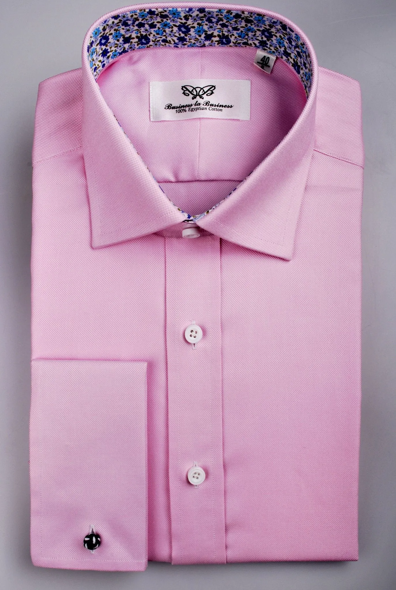 Pink Royal Oxford Formal Business Dress Shirt with Floral Inner-Lining