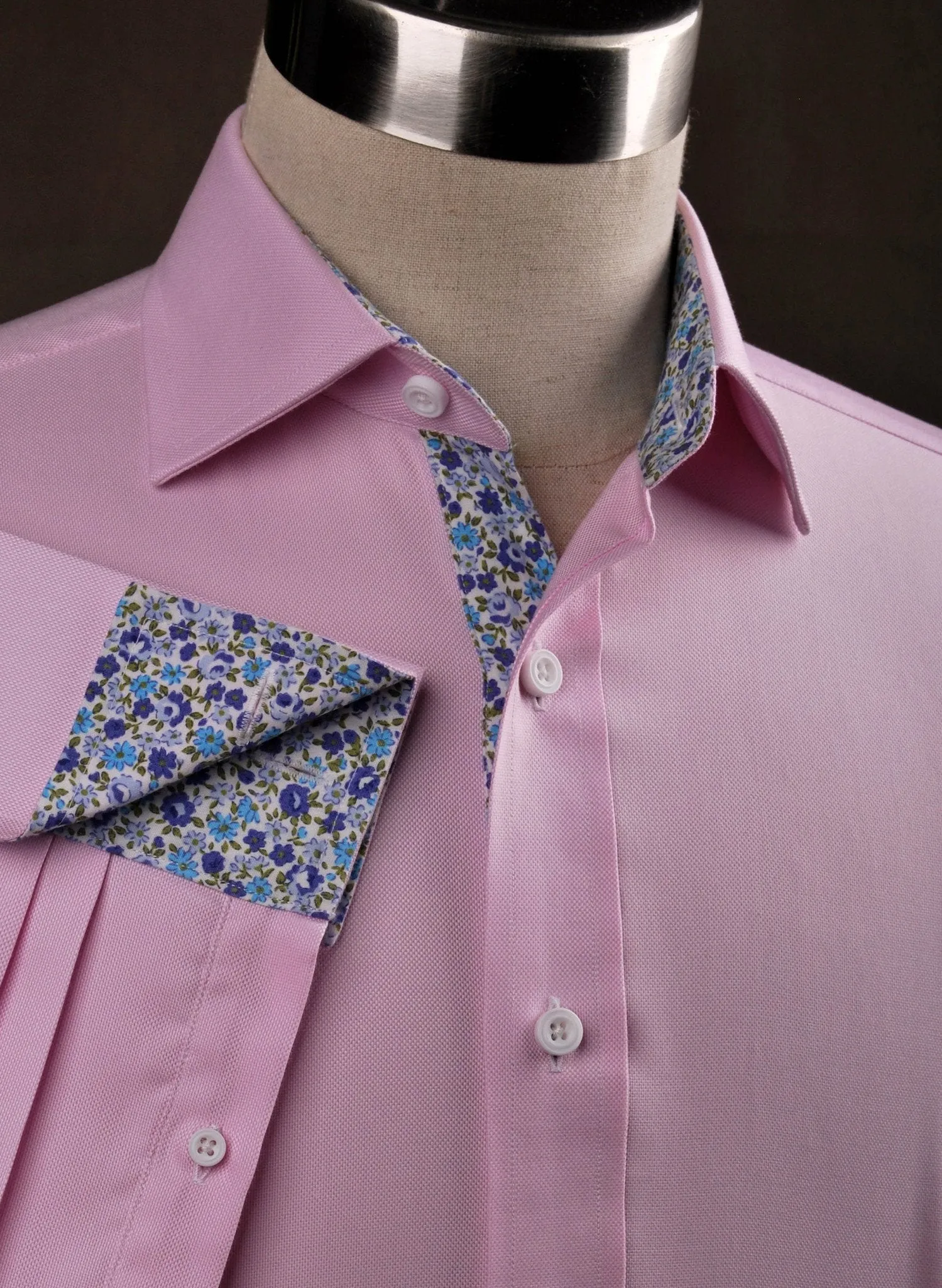 Pink Royal Oxford Formal Business Dress Shirt with Floral Inner-Lining