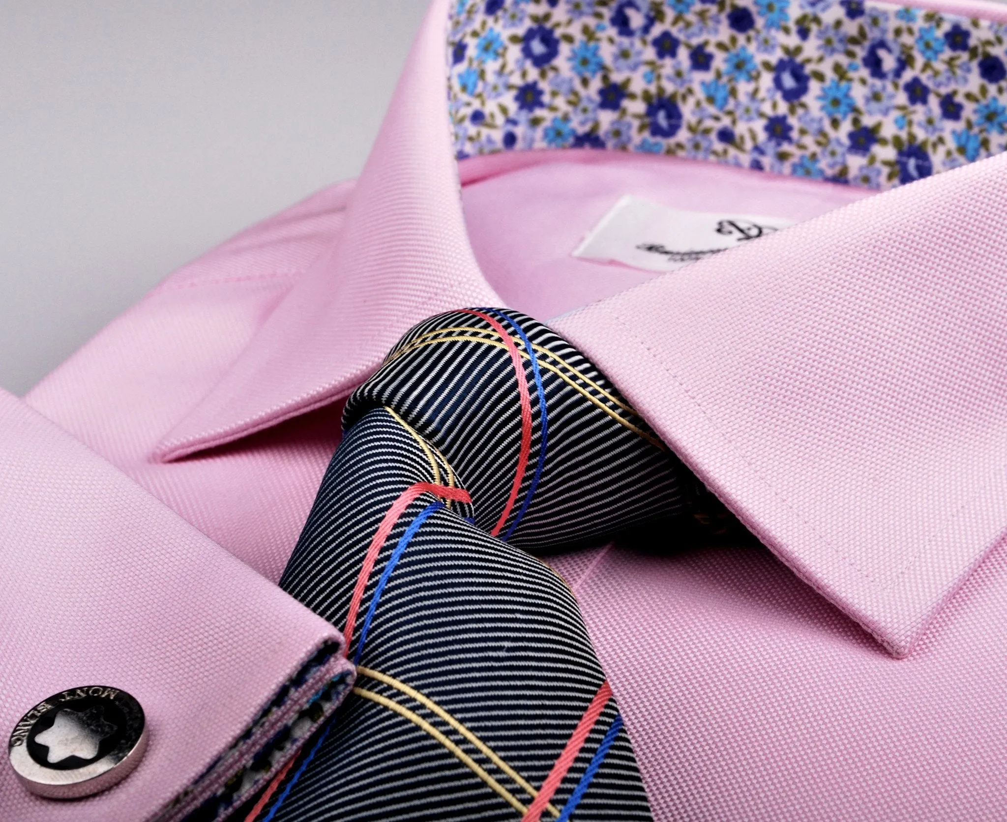 Pink Royal Oxford Formal Business Dress Shirt with Floral Inner-Lining