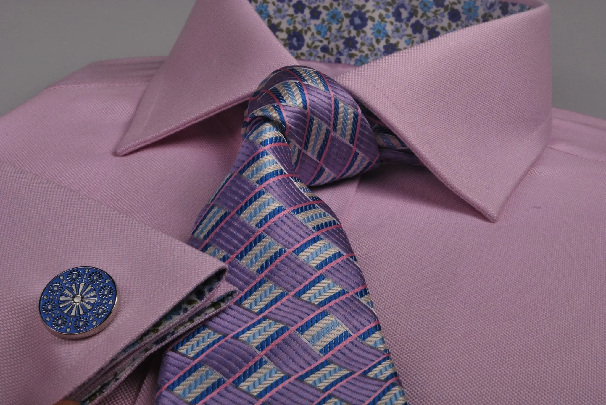 Pink Royal Oxford Formal Business Dress Shirt with Floral Inner-Lining