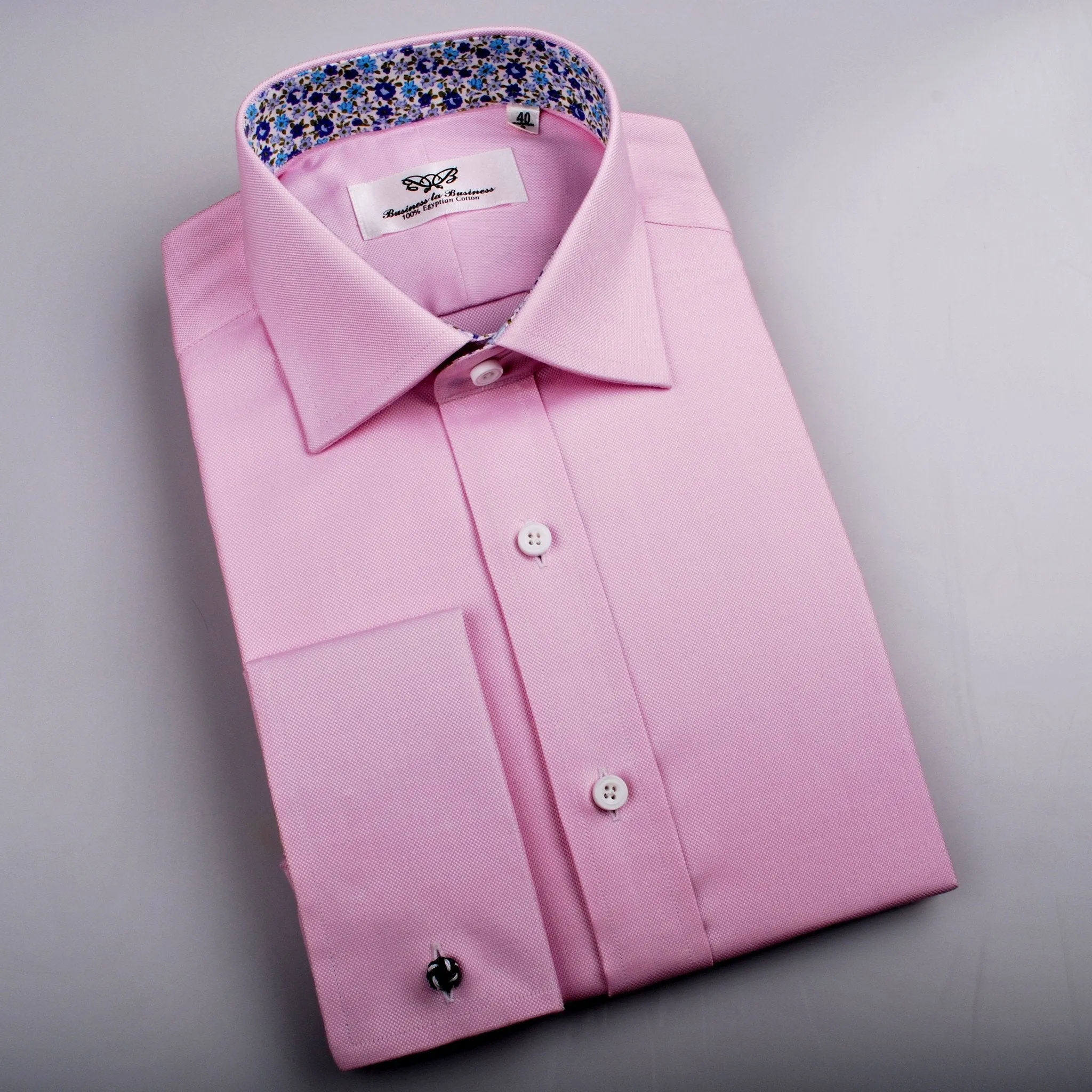 Pink Royal Oxford Formal Business Dress Shirt with Floral Inner-Lining