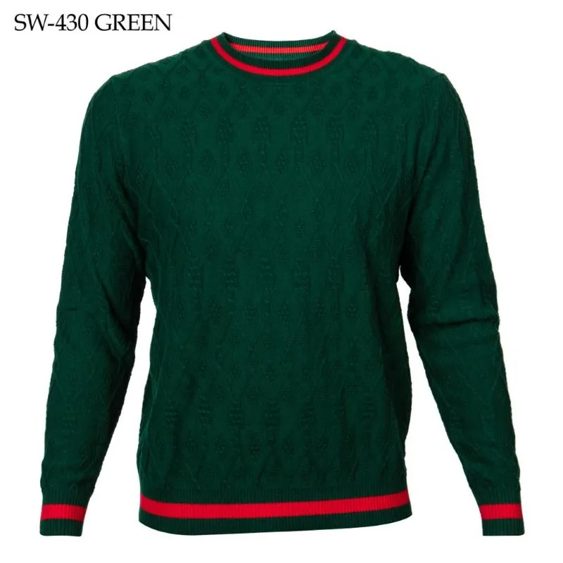 Prestige Green & Red Men's Crewneck Sweaters Long Sleeves Pullover