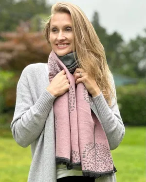 Reversible Tree Of Life Scarf - Dusky Pink/Grey