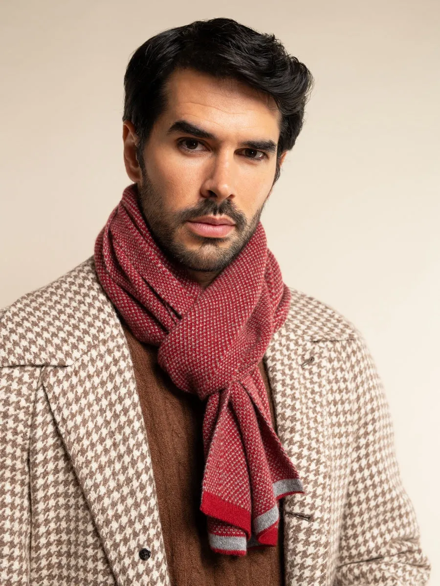 Riccardo (red & grey) - 100% cashmere scarf with pattern