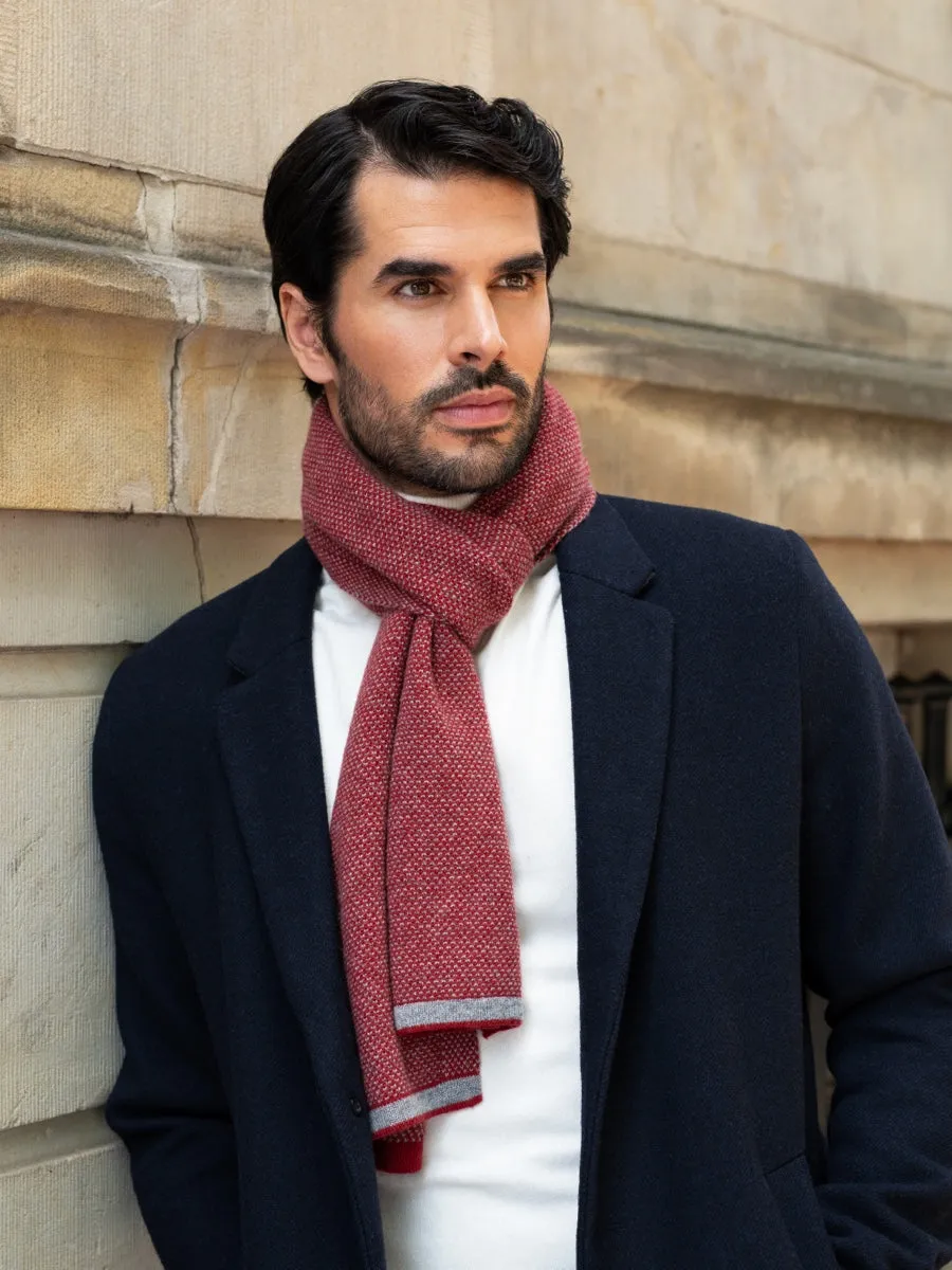 Riccardo (red & grey) - 100% cashmere scarf with pattern