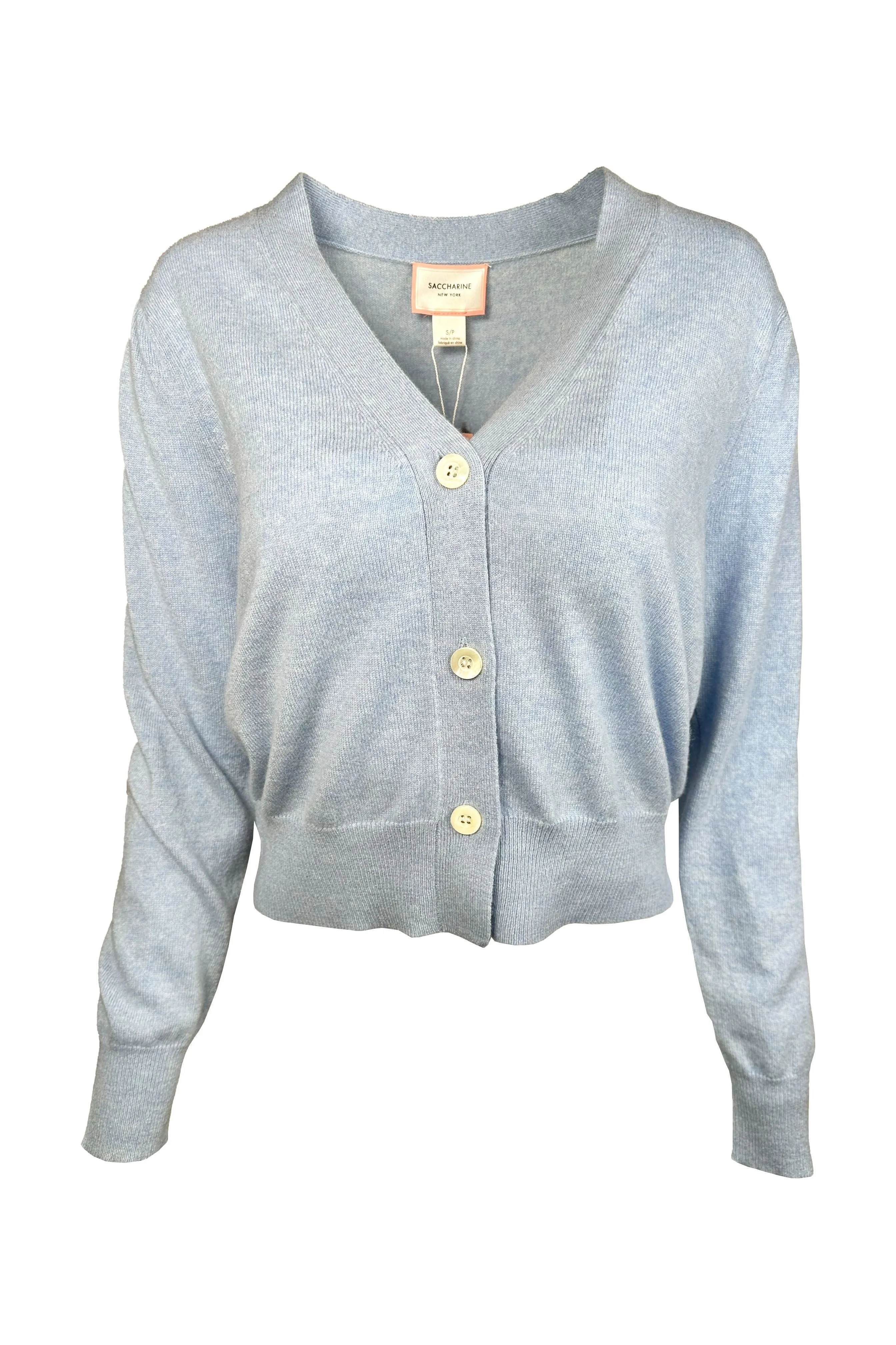 Air Blue 100% Cashmere Cardigan with Foxes Motif from Saccharine New York - FW24-207