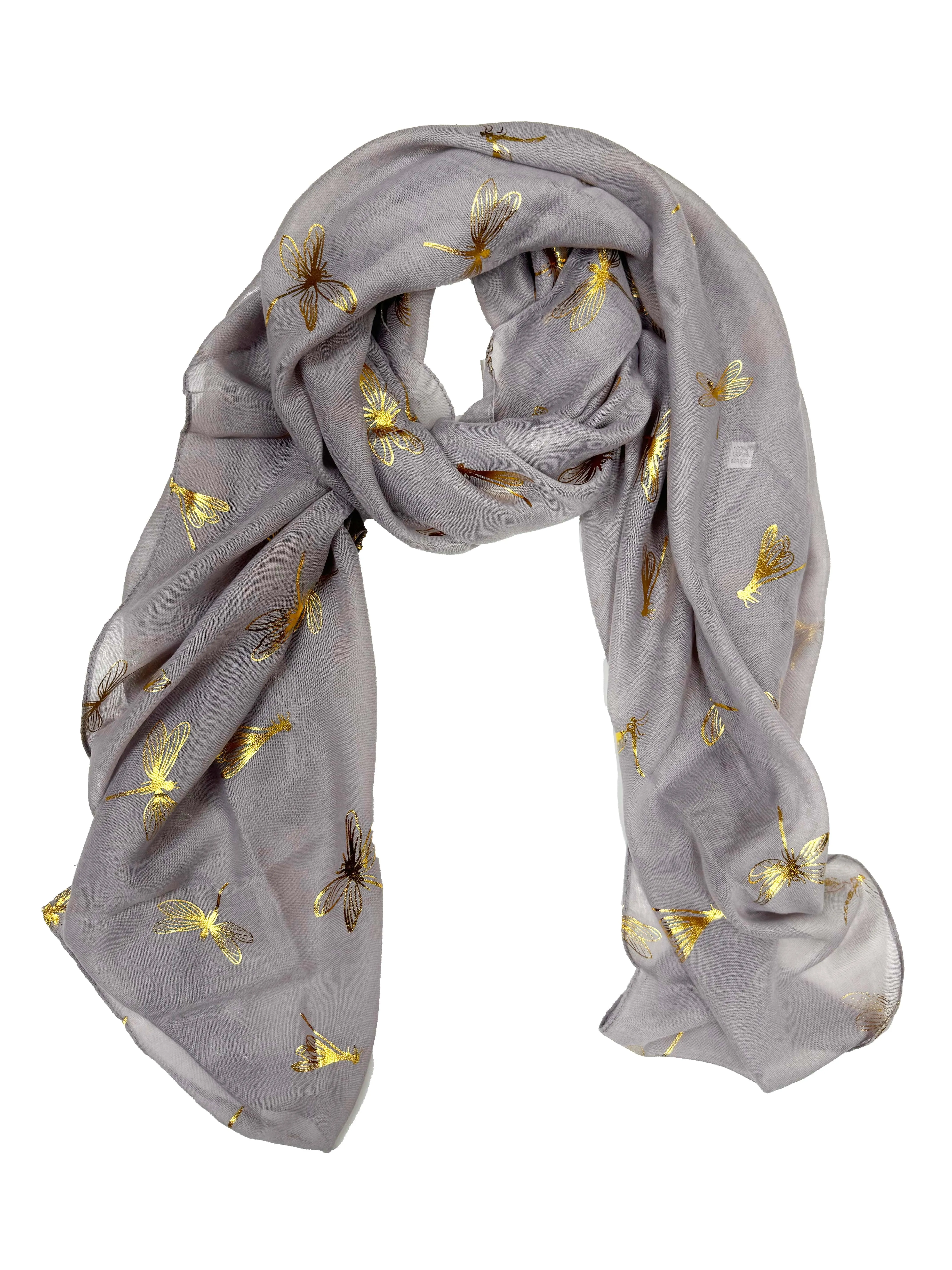 Scarf with Large Gold Foil Dragonfly Print