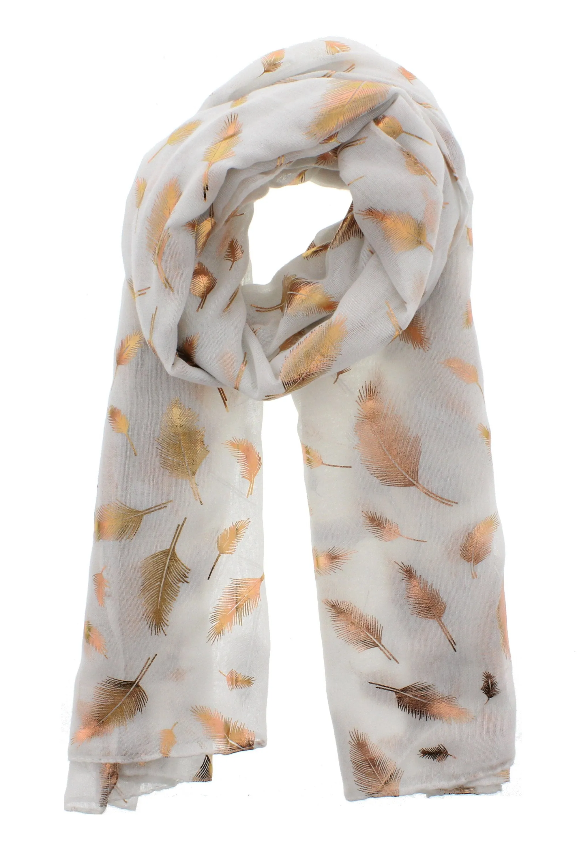 Scarf with Rose Gold Foil Feather Print