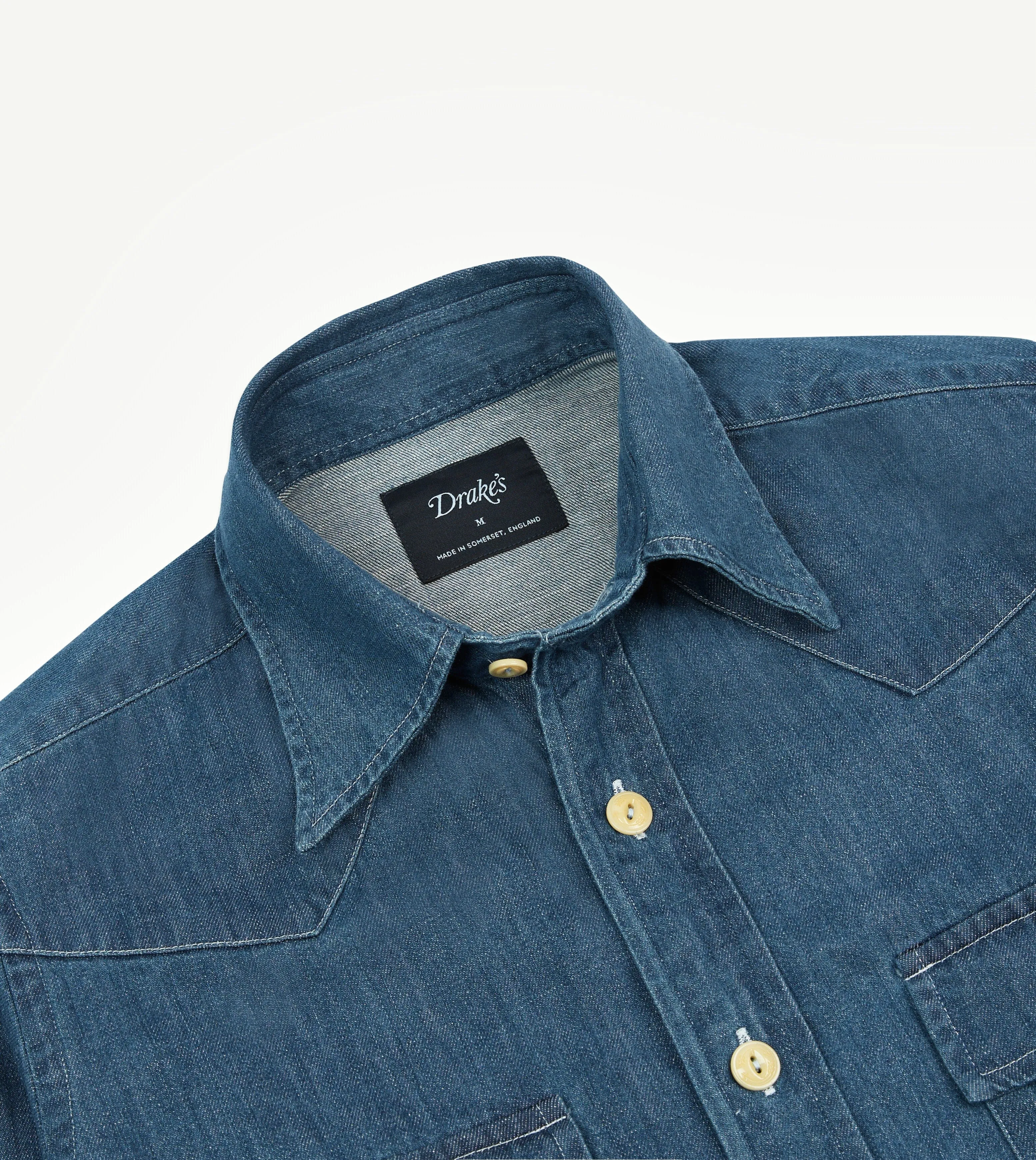 Stone Wash Denim Two-Pocket Western Shirt