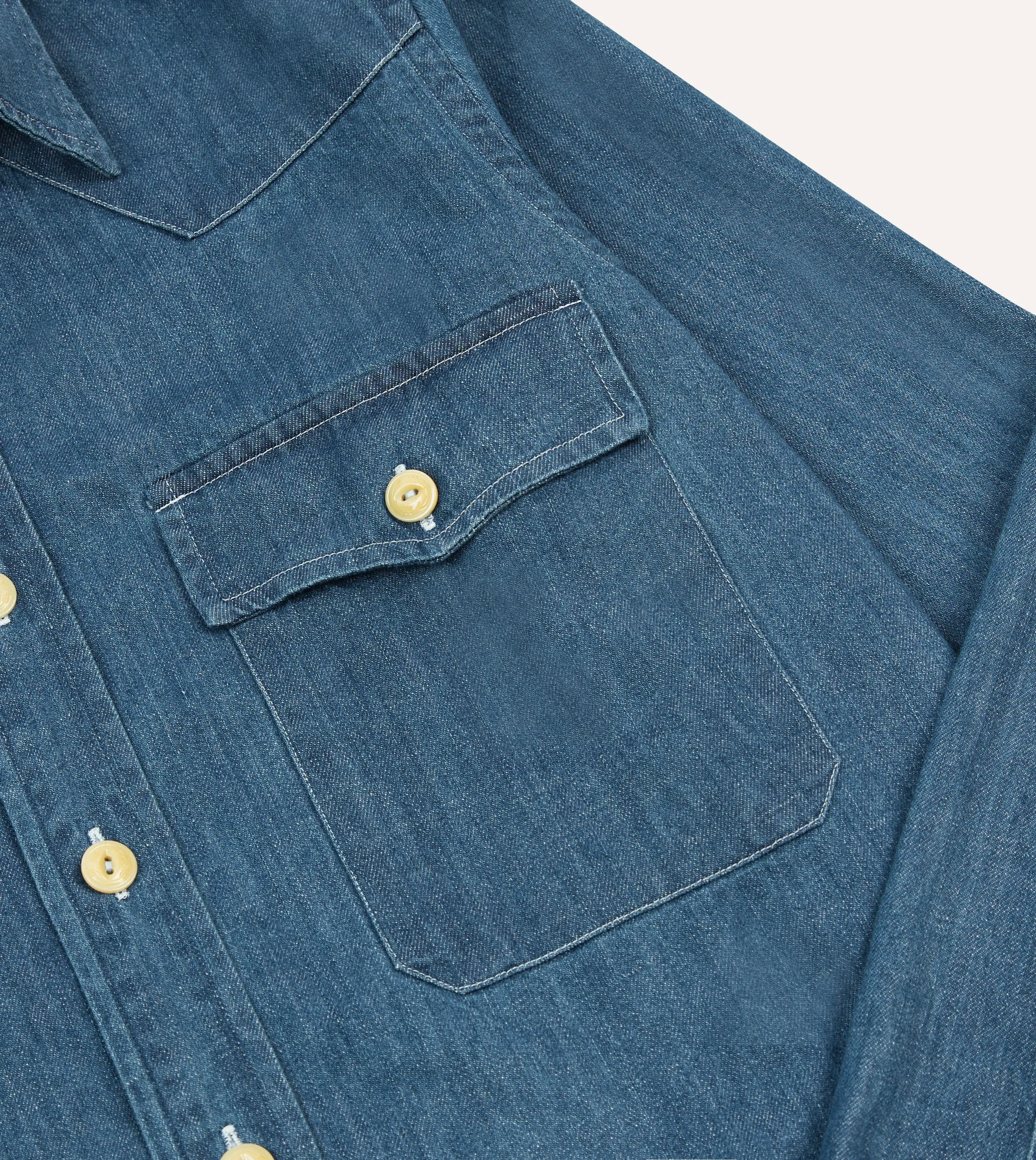 Stone Wash Denim Two-Pocket Western Shirt