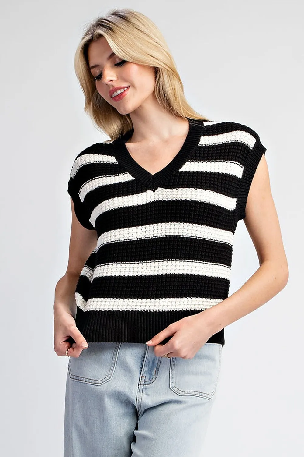 Striped Sleevless Knit Sweater Vest