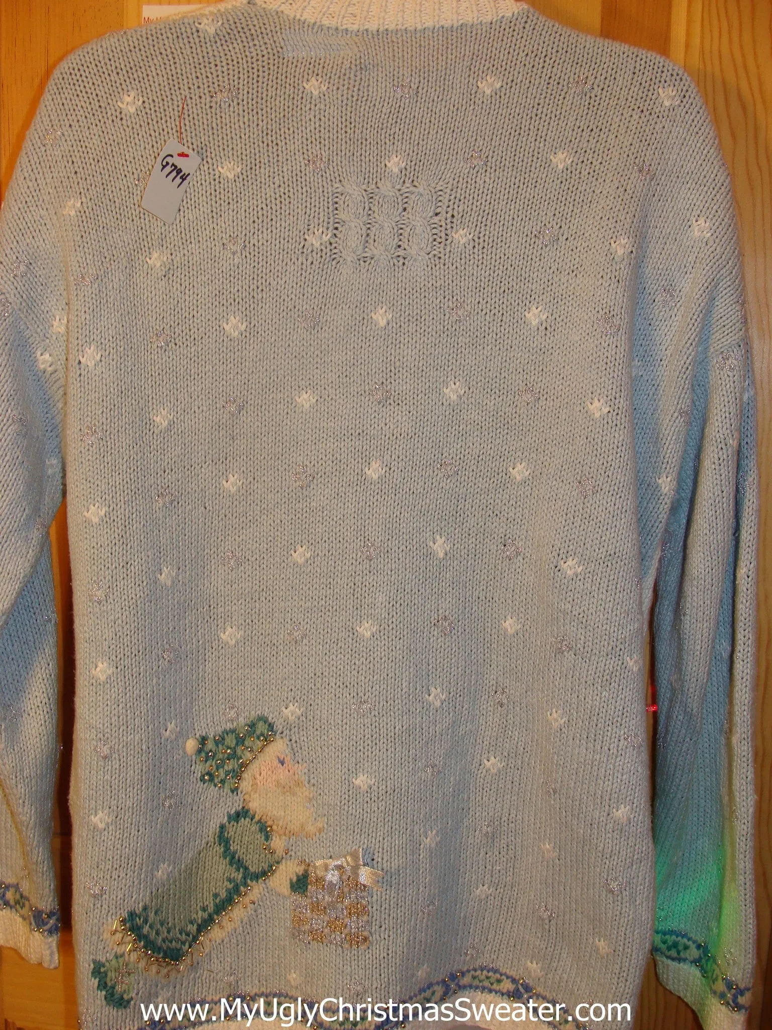 Tacky Baby Blue Light Up Christmas Sweater Cardigan with Santa