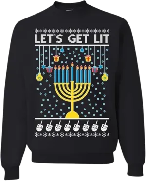 Ugly Chanukah Graphic Crewneck Sweatshirt Let's Get Lit