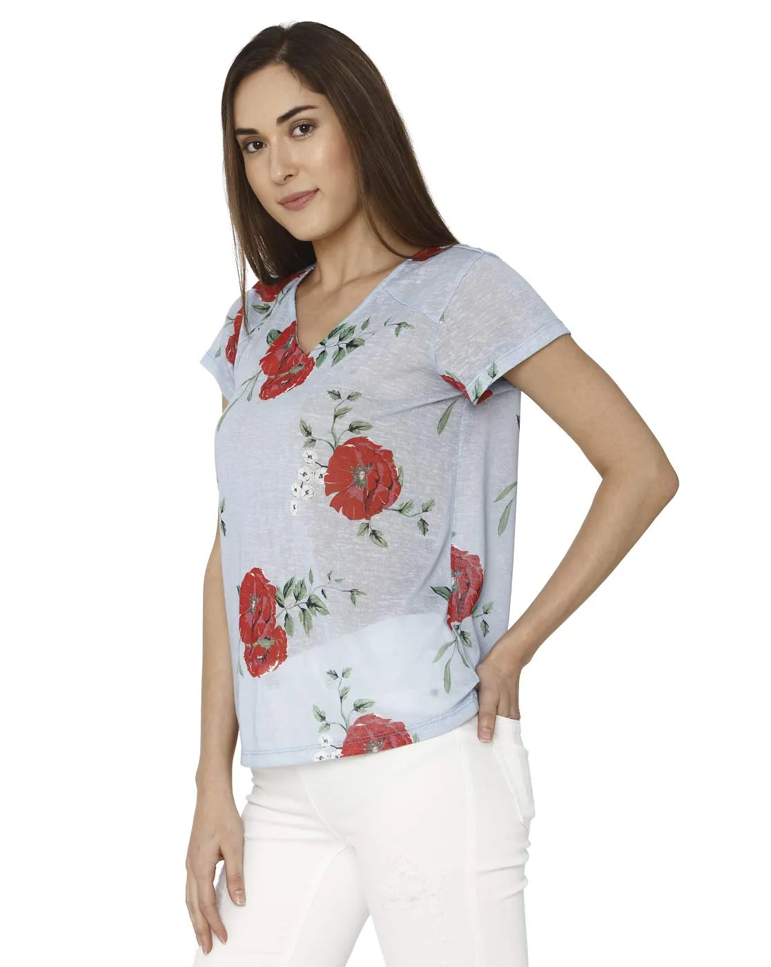 Vero Moda Women's Floral Regular fit Top (2044089005_Chambray Blue Small)