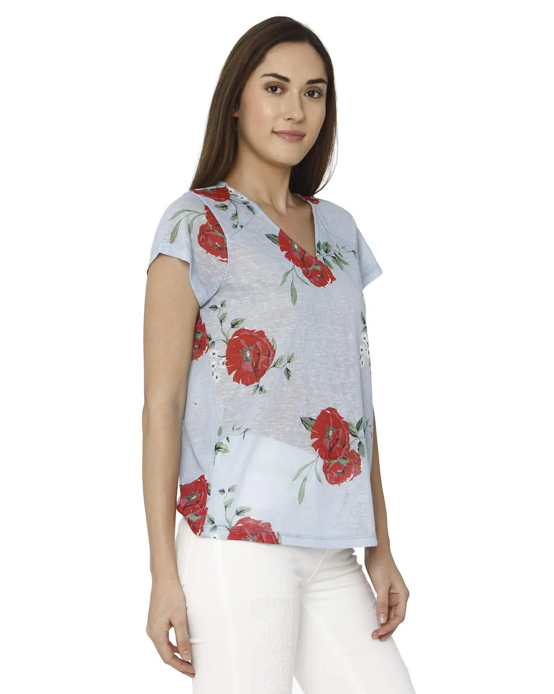 Vero Moda Women's Floral Regular fit Top (2044089005_Chambray Blue Small)