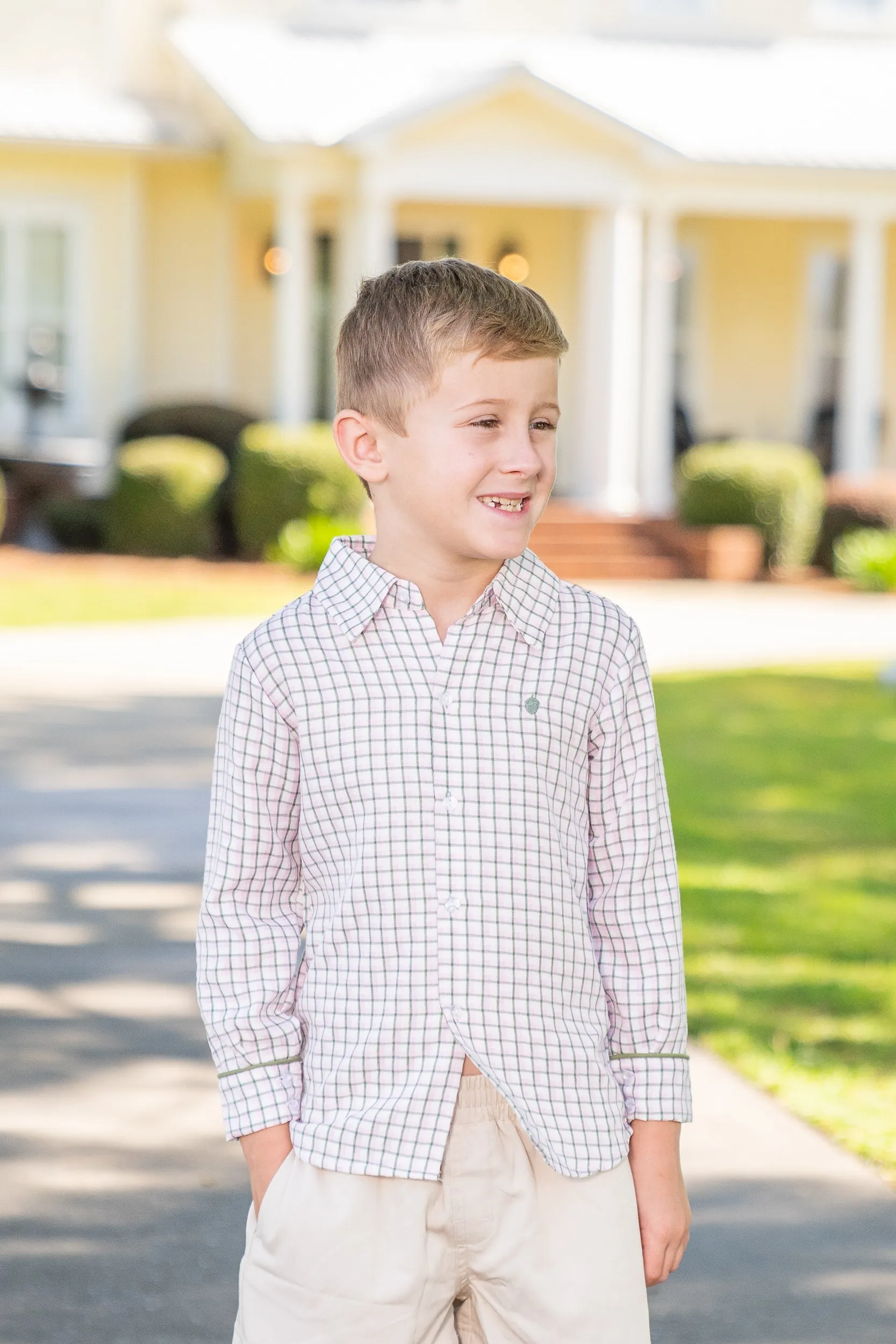 William Pink and Green Windowpane Oxford Shirt