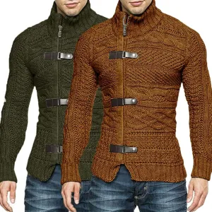 Wjczt Men  Winter Outfits  Men's Sweaters Stretchy Stylish Acrylic Fiber Loose Sweater Coat Causal-Solid Color Slim Fit Turtleneck Pullovers Sweater